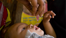 Ein Baby wird gegen Polio geimpft